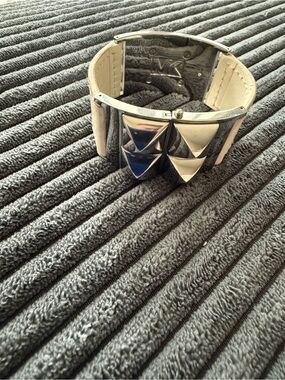 Michael Kors Silver Pyramid Stud Leather Cuff Bracelet - White Band